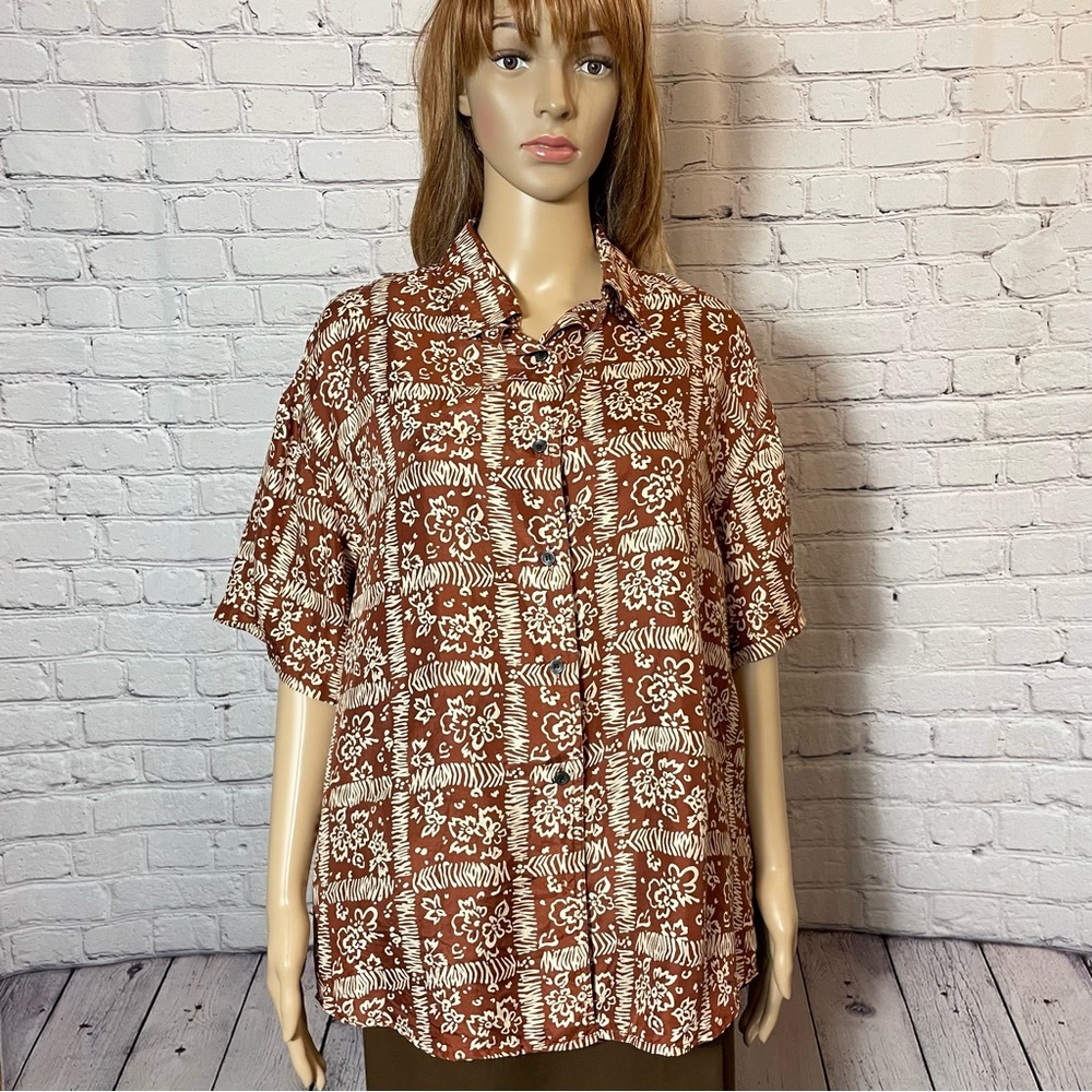 Vintage Jonathan Martin 100% Silk Button Short Sleeve Shirt Size M